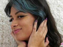 Cute Brunette Teen Flaunts Her Perfect Body on Sofa