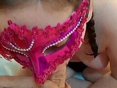 Wow cute masked student delivers passionate homemade blowjob missionary style!