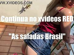 Everyone helps hot babe sweep yard on scorching day