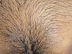 Up-close exotic interracial couple dives into wet hairy creampie action