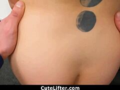 mall cop catches cute teen shoplifter and punishes her small tits with hardcore domination