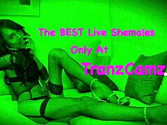 Dude this latina shemale's huge fake tits bounce wild on webcam!