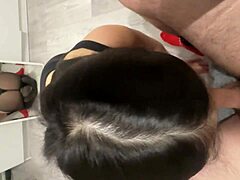 young neighbor student slurps cock deep for hot homemade cum in mouth swallow finish.