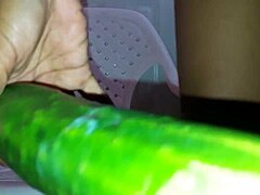 mel masturbates wildly with huge cucumber toy