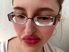 Huge Russian Blonde in Glasses and Lipstick