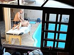 poolside massage turns into oiled handjob blowjob and wet fingering session