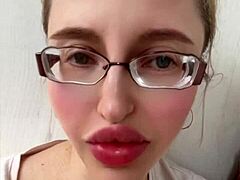 Huge Russian Blonde in Glasses and Lipstick