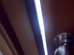 voyeur masturbates to stepsister's shower until she grabs his hard cock