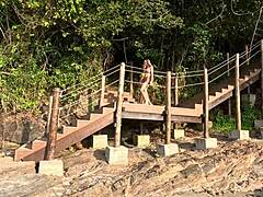 sun-soaked beach babe's hairy pussy licked publicly while cuckold watches her squirm