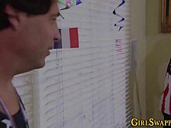 old dude watches teen gag on his cock in hardcore deepthroat frenzy