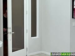 Chloe Temple rolls over for ultimate belly rub in bedroom with barefoot blonde teen