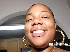 burgundy rocks huge 40ff natural tits and thick ghetto ass in raw ebony reality show.