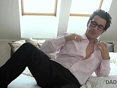 Little babe feels so emotional after shower daddy's mature boner fills her up