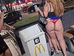 Lesbian tits out flashing in public fast food spot