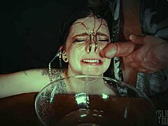 emo goth whore tied up bound punished rough with piss in garage cries