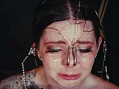 emo goth whore tied up bound punished rough with piss in garage cries