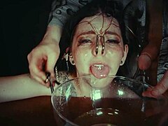 emo goth whore tied up bound punished rough with piss in garage cries