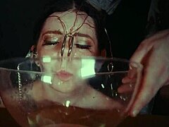 emo goth whore tied up bound punished rough with piss in garage cries