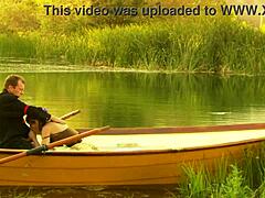 a beautiful girl with small tits rode a strong man hard on the boat