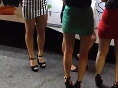 Candid Asian in tight miniskirt heels hides her slutty outdoor secrets