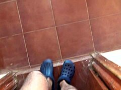 Stepmom's hairy pussy pisses as shocked stepson watches her dirty show up close