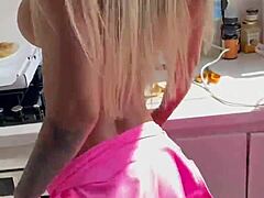 luscious monika fox slips off pink bodysuit bares pierced tits in kitchen uh