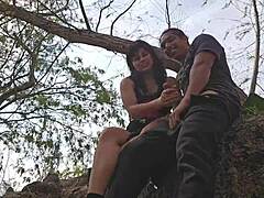 latina beauty by the lake strokes cock and sucks for a hot reward