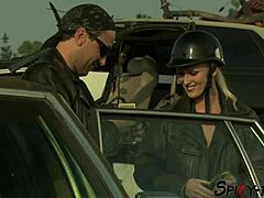 this blonde slut strips slow then kneels for thick facial cum in retro flick