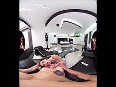 vr tattooed latina babe sweats through intense workout session