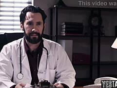 cunning doctor titty fucks big tits milf while husband watches helplessly