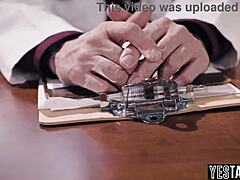 cunning doctor titty fucks big tits milf while husband watches helplessly