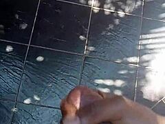 stroking my throbbing cock outdoors feels so risky