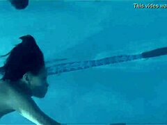 Skinny Asian babe skinnydips nude by the pool so teasingly sexy