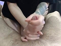 whoops masseuse oils up jerks my cock close in bedroom session