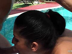 Old tourist picks up tiny latina teen whore izabelle de cruz for rough pool fuck!