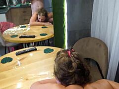 hubby films doggystyle fucking mature wife in kitchen pantyhose closeup