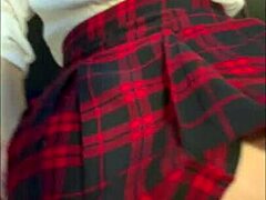 latina amateur toys her wet pussy masturbating with dildo waiting for professor in bedroom