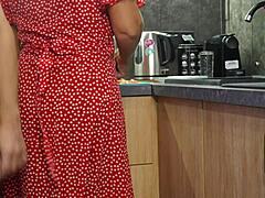 hubby films doggystyle fucking mature wife in kitchen pantyhose closeup