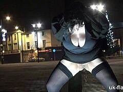 chubby british milf rubs pussy flashing on bus in public spots