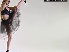 sexy blonde gymnast teases with nude flexible yoga stretches in the gym