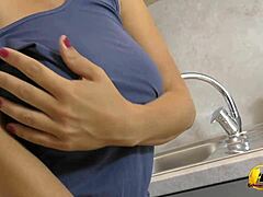 Milking my lactating big natural tits with lesbian friend