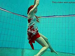 hairy brunette teen marketa swims underwater pussy tease