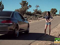 Ashton Haze Gives Horny Public Handjob and Facial Cumshot in Desert Car
