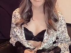 cute japanese crossdressing ladyboy in dress masturbates anal quietly on hidden cam