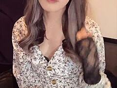 cute japanese crossdressing ladyboy in dress masturbates anal quietly on hidden cam