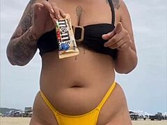 wanna see this yellow bikini splitting my swollen black pussy on the beach?