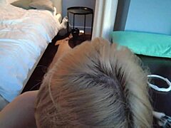 hotel maid deepthroats fat guy's cock moaning for facial cumshot!