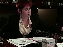 butch lesbian boss gropes licks and fingers her wet secretary pussy at office