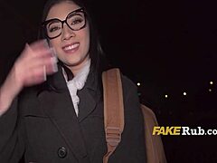 Med Student From Barcelona Picked Up For Outdoor Public Fuck Glasses Nerd Flashing Perky Tits Cowgirl Ride