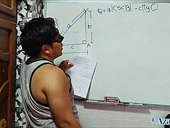 suggestive teacher shows tangent cotangent to nerd student in bedroom